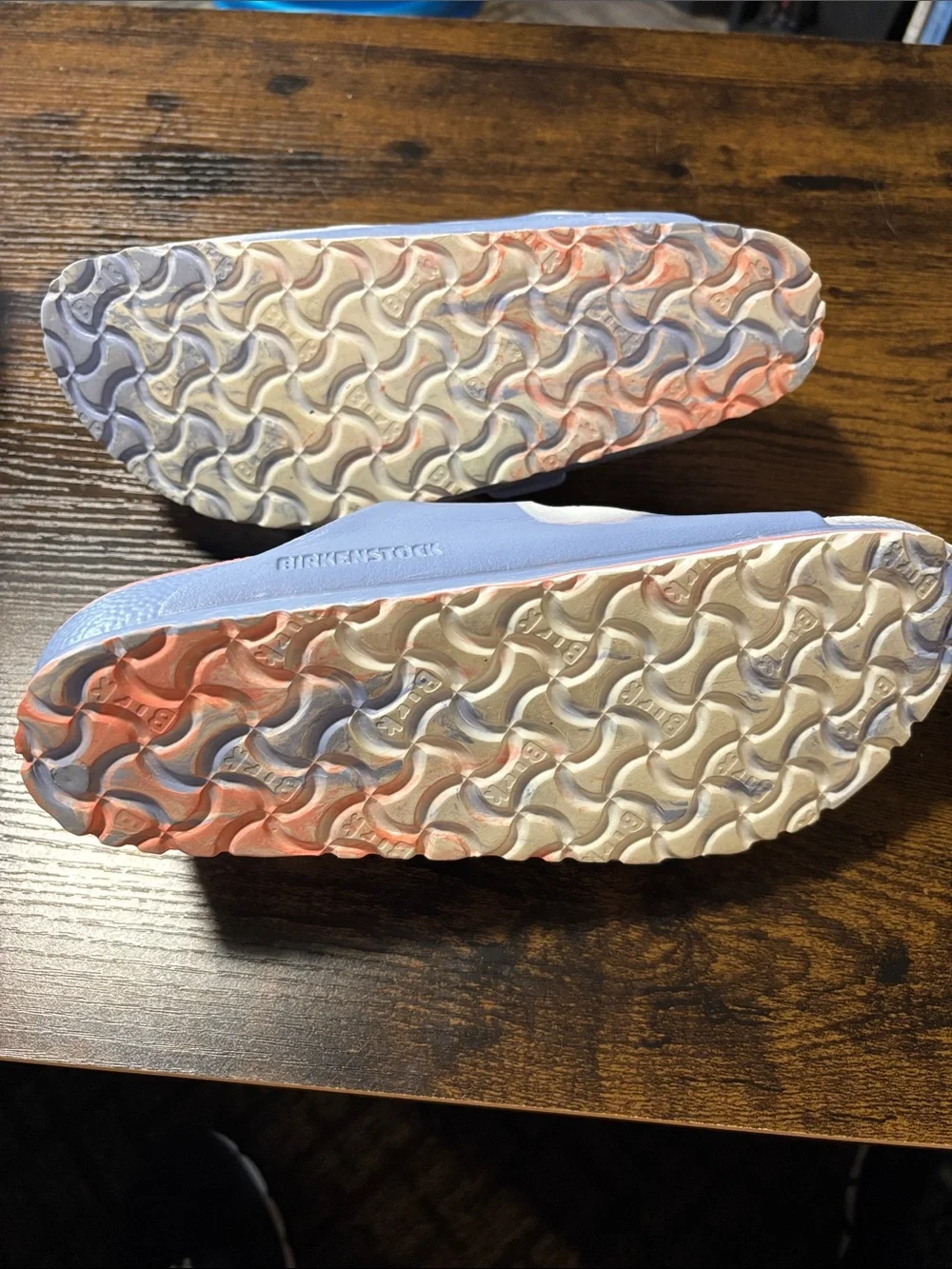Birkenstock Arizona EVA Slides in Lavender, Coral and Cream Swirl